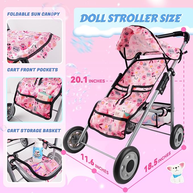 SMILESSKIDDO Baby Doll with Stroller PlaySet - 12 Inch Soft Body Dolls and Accessories Dining Chair, Doll Clothes, Feeding Set for Realistic Pretent Play, Babydoll Care Gift for Toddler Girls 2 3 4 5