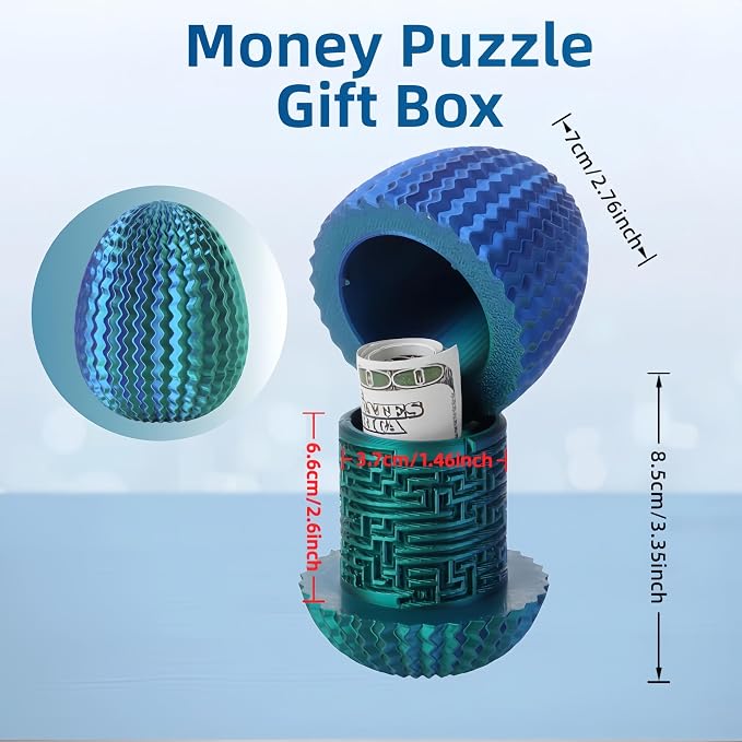 Maze Egg Money Puzzle Box for Kids & Adults, 4 Logic Challenge Brain Teaser Sensory Toy, Hidden Compartment Cash Gift Holder, Birthday Graduation Gifts for Teens, Road Trip Travel Game