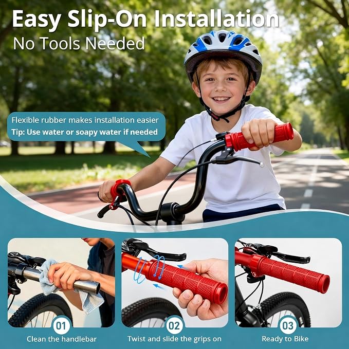 CHUNZEXI 4 PCS Bike Handlebar Grips, Rubber Bicycle Bar Grips Replacement, Non-Slip Handle Grips for Kids Bikes, Scooters, BMX, Mountain & Cruiser Bikes