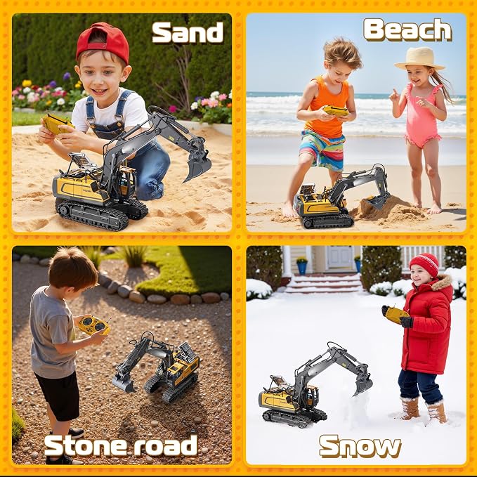 Samtop Remote Control Excavator Toys, 11 Channel 1:20 RC Construction Vehicles, 680° Rotation Car Toys for 6 7 8 9 10 Year Old Boys Kids, RC Truck Digger Toys Christmas 3 4 5 Birthday Gifts