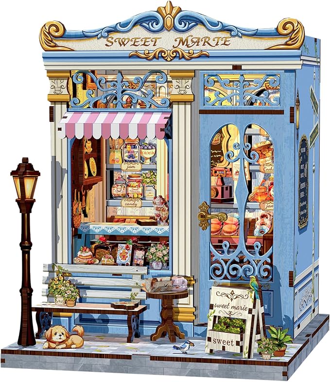 Fsolis Book Nook Kit - DIY Miniature House Kit for Adults, Booknook Bakery Bookshelf 3D Wooden Puzzles Gifts for Women Puzzle Lovers (Sweet Marie)