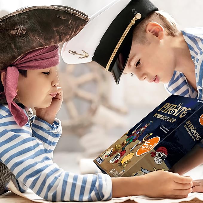Pirate Treasure Dig Kit - 5-in-1 Skeleton Skull & Gold Brick Excavation Science Kit, Archaeology Stem Educational Toys with Gems, Pirate Statue, Coins, Toy Gift for Kids Boys Girls Age 6+