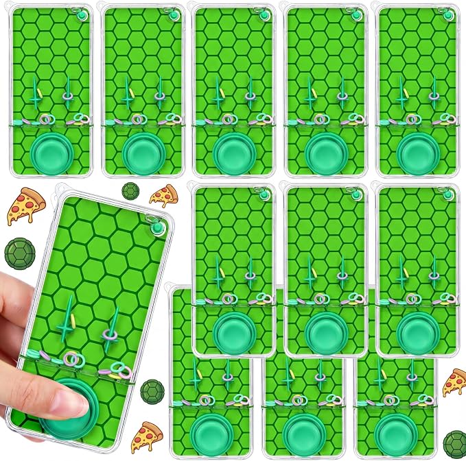 12 Pcs Green Turtle Party Favors for Kids Handheld Water Games Water Ring Toss Toys, Sea Turtle Birthday Goodie Bags Stuffers Return Gifts Classroom Prize Rewards Bulk
