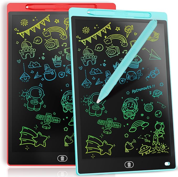 [2 Pack] Genialba LCD Writing Tablet 10-Inch Colorful Doodle Board, Toddler Learning Educational Toys Gifts for 3-8 Years Old Girls and Boys, Electronic Drawing Pad for Kids (Blue&Red)
