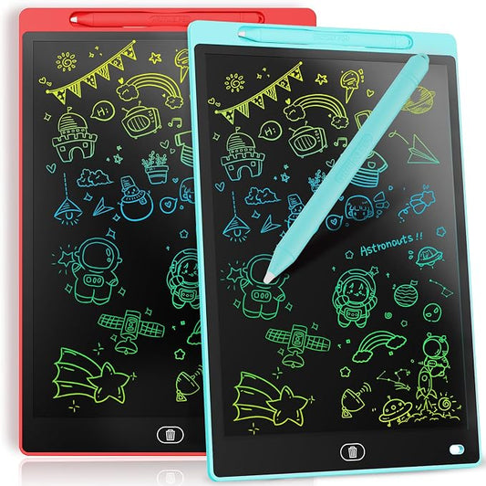 [2 Pack] Genialba LCD Writing Tablet 10-Inch Colorful Doodle Board, Toddler Learning Educational Toys Gifts for 3-8 Years Old Girls and Boys, Electronic Drawing Pad for Kids (Blue&Red)