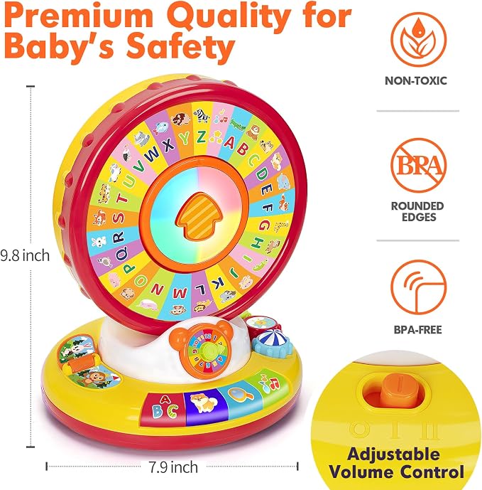 Toys for 1 2 3 Year Old Boys Girls, Musical Spin and Sing Alphabet Zoo, Learning Toys for Toddlers 1-3, Educational Interactive Toys, Christmas Birthday Gift for Baby Age 6-9-12-18 Months (Red)