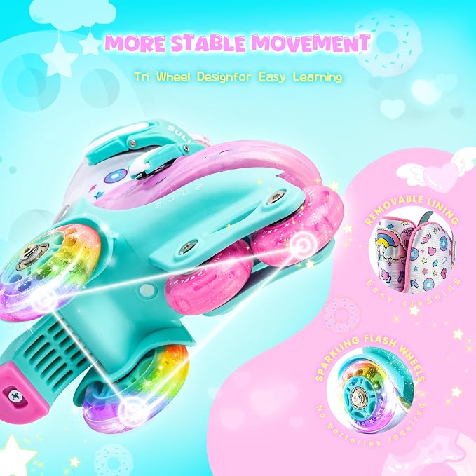 SULIFEEL Adjustable Roller Skates for Girls Boys Kids,Fun Illuminating Light Up Flash Wheels Three-Point Type Balance Suitable for Beginners Indoor Roller Skating
