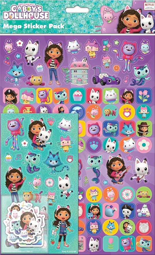 Paper Projects 01.70.22.036 Gabby's Dollhouse Mega Pack | Three Types of Stickers (Around 150 Total) | Reusable on Non-Porous Surfaces, 35cm x 23cm