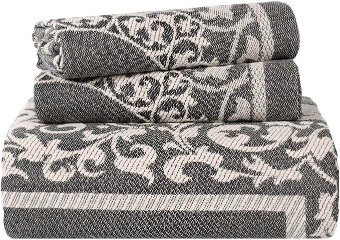 Superior Cotton Blend Bedspread Set, Includes 1 Tailored Bedspread and 2 Matching Pillow Shams, Lightweight Blanket, Bedding Decor, Jacquard Vintage Floral Mandala, Lyron Collection, King, Charcoal