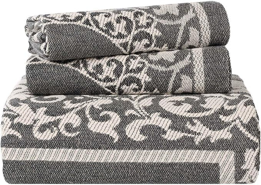 Superior Cotton Blend Bedspread Set, Includes 1 Tailored Bedspread and 1 Matching Pillow Sham, Lightweight Blanket, Bedding Decor, Jacquard Vintage Floral Mandala, Lyron Collection, Twin, Charcoal