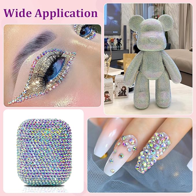 25000Pcs Resin Rhinestones for Crafting, AB 2-6mm Mixed Sizes Non Hotfix Flatback Gems with 1Pcs Glue, Bedazzling Crystal for DIY Craft Clothing Mugs Tumblers Shoes Fabric Decor Nail Art