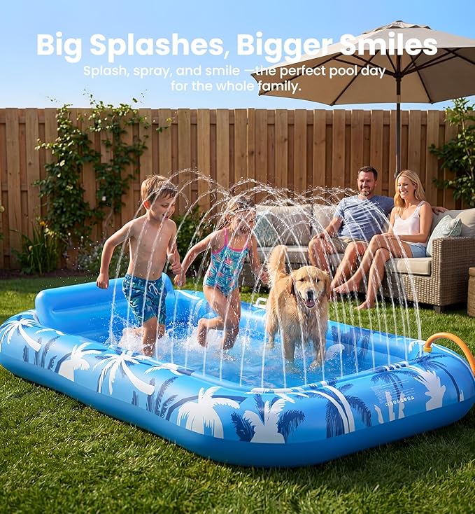 Inflatable Tanning Pool Lounger Float with Sprinkler, X-Large Pool Floats with Auto Spray Cooling, 6 in 1 Sunbathing Lounge Floatie Raft Toys, Blow Up Pool Tanning Bed for Adults Kids Gifts