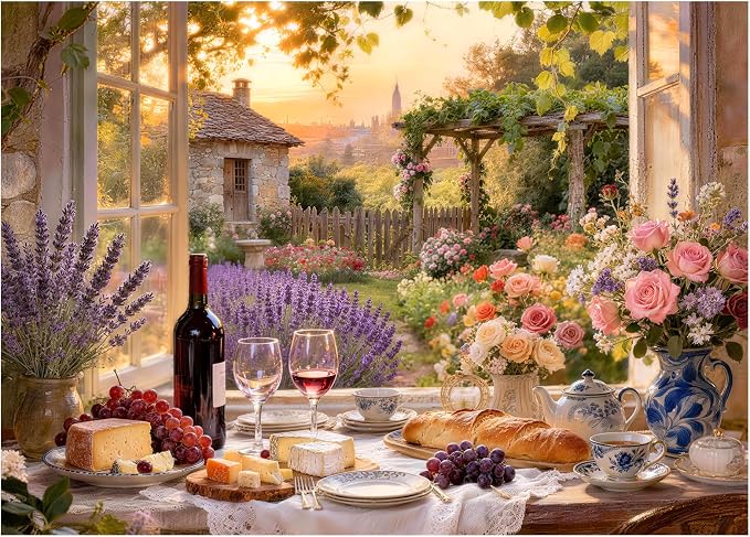 Cottage Garden Wine Puzzles for Adults 1000 Pieces,Challenging Jigsaw Puzzles for Adults,Difficult Impossible Puzzle for Family Game Night,Puzzle with Letters on Back,Recycled Paper Jigsaw Puzzle