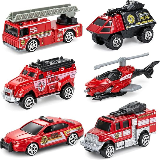 6 Pack Diecast Fire Truck, Mini Alloy Fire Truck Toy for Toddlers 3-5 Firetruck City Emergency Cars Toys Set for Kids Boys Age 3 4 5 6 7 Years Old Goodie Bag Stuffers Birthday Gift