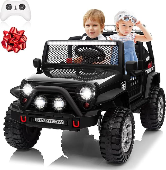 24V 4WD Ride on Truck Car w/800W Motors, 2 Seater, Remote Control, Gift Flower, 3 Speeds, Pop Music, Power 4 Wheels, 24 Volt Ride on Toy Cars for Big Kids Boys Girls, Black