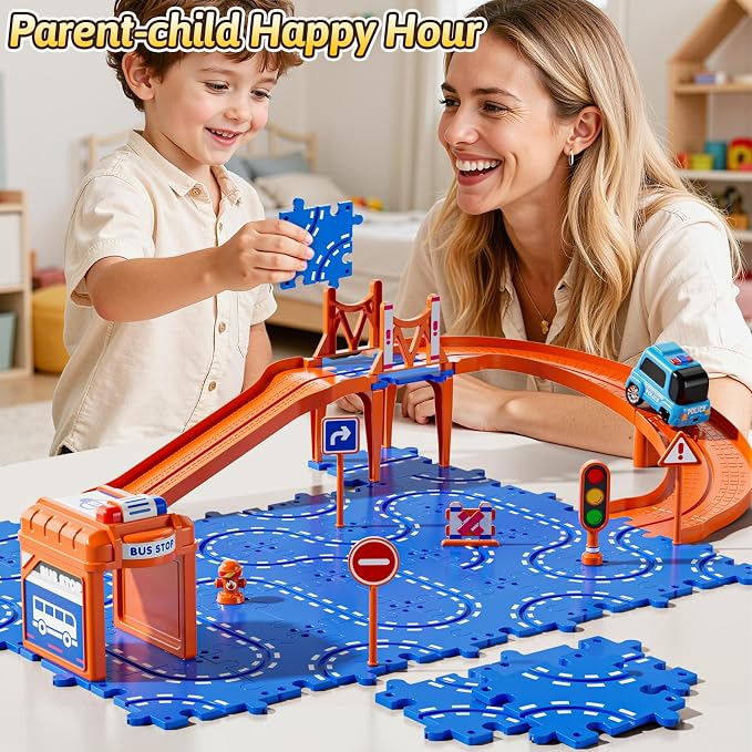 Floor Puzzles Race Track Cars Toys for Boys & Girls Age 3-5 4-7 | Birthday Gifts for 3 4 5 6 7 8 Year Old Kids