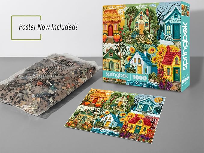 Springbok Seasons of Home 1000 Piece Jigsaw Puzzle for Adults – Colorful Seasonal Cottage Puzzle – Poster Now Included – Unique Cut Pieces – Made in USA