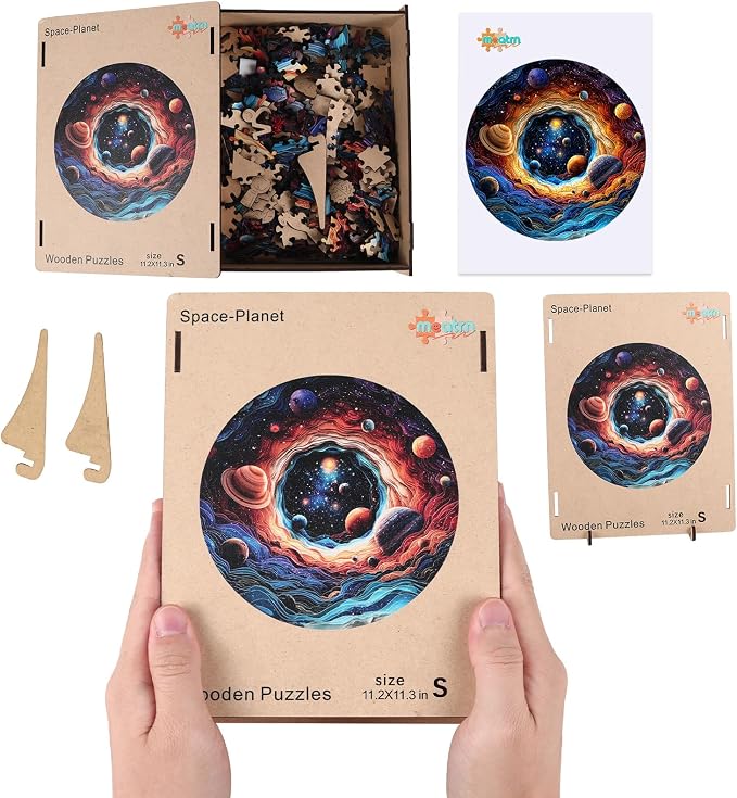 MEATRN Wooden Jigsaw Puzzles for Adults 500 Pieces - Unique Space Solar System Planets Puzzles, Stress Relief Game for Adults, Creative Gift for Science Lovers and Kids, 16.5x16.5 in