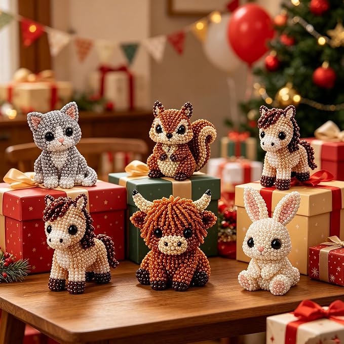 CJNEJGT Kid Friendly 3D Beaded Animal DIY Kit, Stress Relief Leisure DIY Bead Toy Set, Beginner Bead Embroidery Craft Gift with Step-by-Step Instructions (Rabbit)