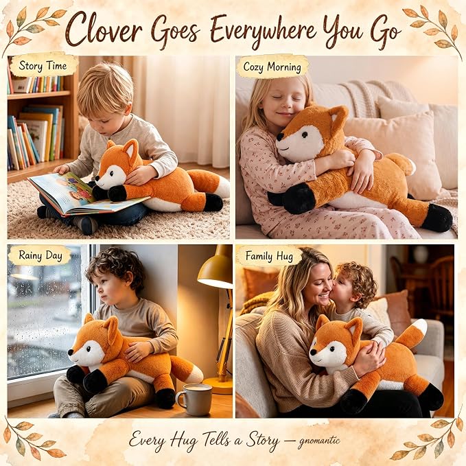 gnomantic Fox Weighted Stuffed Animals - 22 Inch 4.5 Pounds Weighted Plushies Fox - Big Plush Stuffed Animals Pillow - Cute Plush Toys Gifts for Kids & Adults