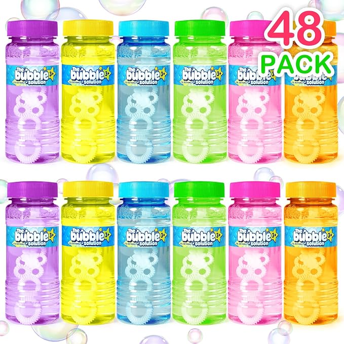 48 Pcs Bubble Bottles with Wand,Bubbles Party Favors for Kids,Summer Toys, Blow Bubbles Solution Novelty Toy, Party Favors, Birthday Party Supplies, Outdoor & Indoor Activity,4oz,6 Colors