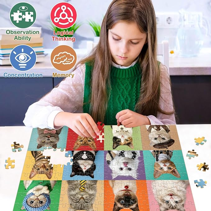 Puzzles for Kids Ages 6-8 8-10 Year Old - Cute Cats, 200 Pieces Jigsaw Puzzles for Kids Ages 10-12, Learning Educational Toys for Boys and Girls