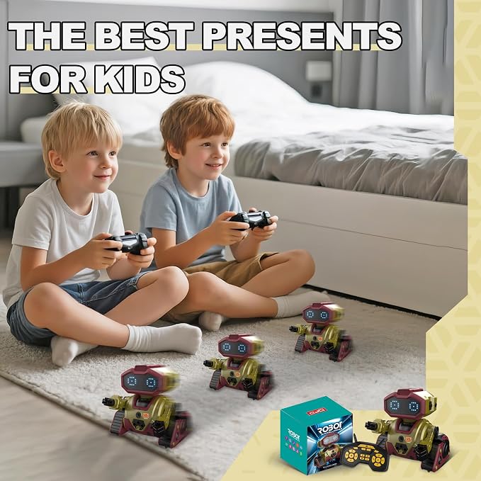 BYTEWAR Interactive Smart Robot Toys, Rechargeable Remote Control Emo Robot with Learning Gesture Sensing, Auto-Demonstration, Music and Dance, Shining LED Eyes, Birthday Gift for Kids(Gold)