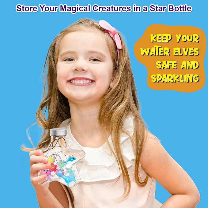 Kiditos Magic Water Elf Toy Kit for Kids, Glow-in-the-Dark Water Elves Craft Kit–DIY Water Pets Craft Kit with 8 Glow Gels, 10 Molds & Star Bottle, STEM Sensory Learning Toy for Ages 3+
