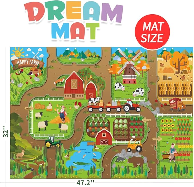 Oriate Kids Toy Dream Mat Happy Farm Activity Playmat, Parent-Child Interaction Game Rug, Ideal Children's Educational Floor Mats for Bedroom Playroom Play and Learn 552-F