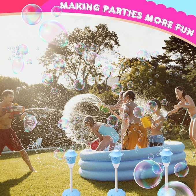 AIERSA Bubble Machine Automatic,Height 47 Inches Vertical Bubble Machine for Parties, Battery Operated Outdoor Bubble Maker with Lights,Bubble Blower Machine for Weeding (2 Pack)