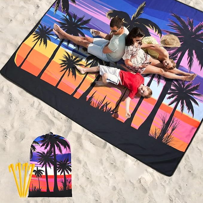 WIWIGO Beach Blanket Waterproof Sandproof Beach Mat 79" X 83"/10'x9'for 2-8 Adults Quick Drying Outdoor Picnic Mat Beach Accessories for Travel, Camping, Hiking