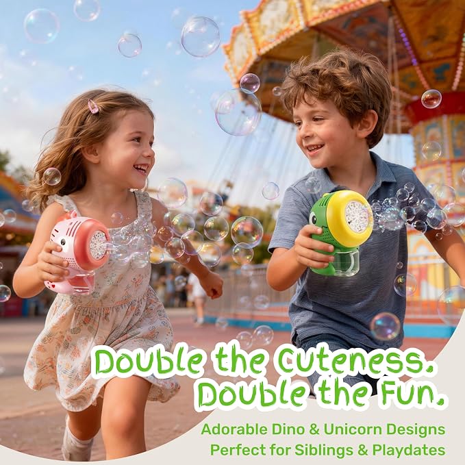 SYNCFUN 2 Pcs Dinosaur Bubble Machines for Toddlers, Unicorn Mini Bubble Machines with Bubble Solution for Kids,Toddlers, Summer Outdoor Party Favors, Kids Easter Birthday Gift
