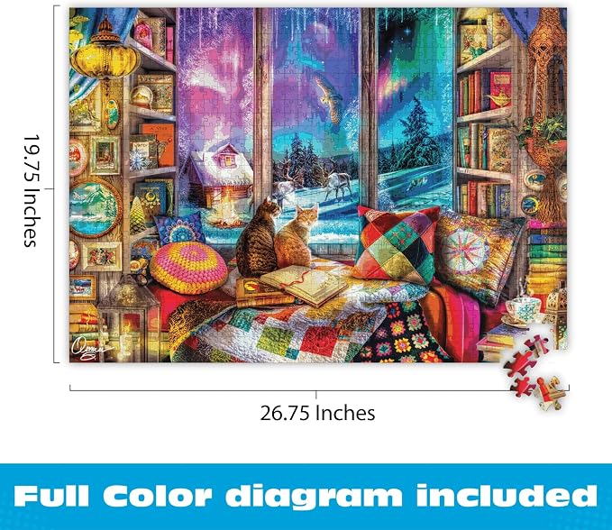 Buffalo Games - 1000 Piece Jigsaw Puzzle - Aimee Stewart - Northern Lights Cats - Winter Scene - Challenging Puzzles for Adults and Families