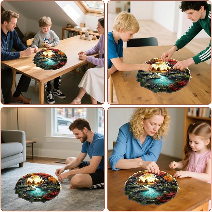 MEATRN Tree River 200 Pieces Wooden Puzzles for Adults - Autumn Landscape Jigsaw Puzzle with Colorful Trees and Flowing River, Family Night Fun, 11.2x11.1 in