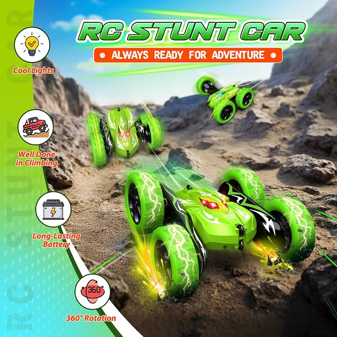 Excitobo Remote Control Car,RC Cars for 4 5 6 7 8 9 10 11 12 Year Old Boy Double Sided 360°Flip 4WD Rechargeable Drift RC Race Car Boys Toys Birthday Gifts Easter Basket Stuffers for Kids Age 4-12