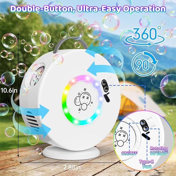 Bubble Machine for Kids Toddlers, 90° 360° Rotatable Automatic Bubble Maker with RGB Light, 4000+ Bubbles/Min Bubble Blower for 3 4 5 6 7 8 Year Old, Easter Christmas Birthday Outdoor Wedding Gifts