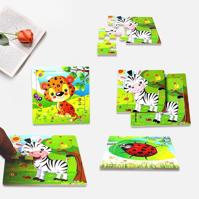 SANNIX 12 Pack Jigsaw Puzzles for Toddlers Wooden Animals Jigsaw Puzzles 9 pcs with 12 Organize Bags for Kids Ages 3 Preschool Educational Puzzles Learning Travel Toys for Boys and Girls