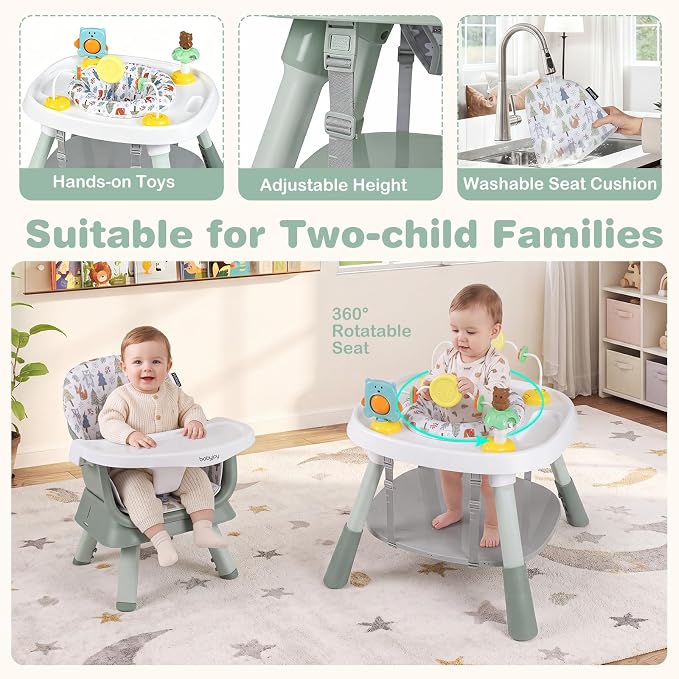 BABY JOY 16 in 1 High Chair, Convertible Baby Highchair for Babies and Toddlers with Activity Center, Booster Seat, Building Block Table, Toddler Chair with Safety Harness, Removable Tray (Green)