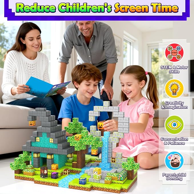 Gooidea Magnetic Blocks - 100 Building Blocks Mine Magnets Building Craft Autistic Kids Friendly Sensory Toys STEM Creative Toy Game for Kids Age 3-5 4-6 5-7 8-12 - Magical Enchanted Playset