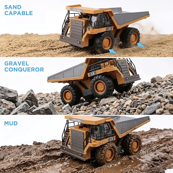 RC Dump Truck Toy, Remote Control Construction Truck with Bed Lift/Lower, 4WD Heavy Duty Sand Toy with 2 Batteries, Best Birthday Gifts for Boys 3-5 4-7 8-12 Year Old