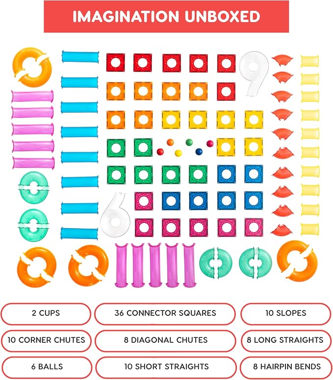 Magnetic Building Tiles, 98 Piece Marble Run Set for Boys Girls Kids, Educational Creative Learning Activity Building Block Toddler Toys, STEM, Children Ages 5 Years +