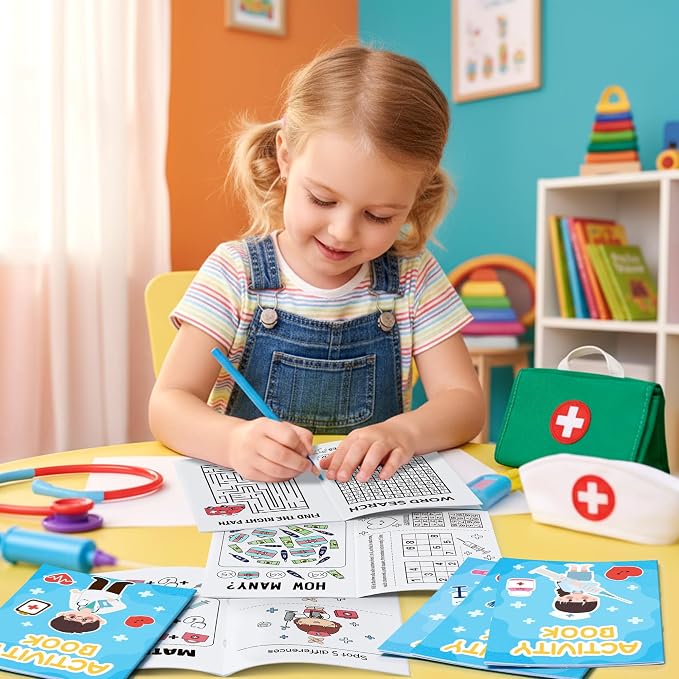 Bulk Medical Activity Books for Kids - 96Pcs Doctor Nurse Theme Mini Games Coloring Book Set Medical Coloring Booklet Include Mazes Word Search Word Scramble Games for Classroom DIY Art Party Favors