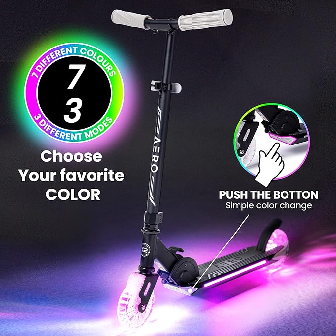 Aero Scooter for Kids 5-8 | Dynamic Lights, Hand Brake & Shock Absorption | Boys Girls 2 Wheels Kick Scooter | Foldable & Height Adjustable