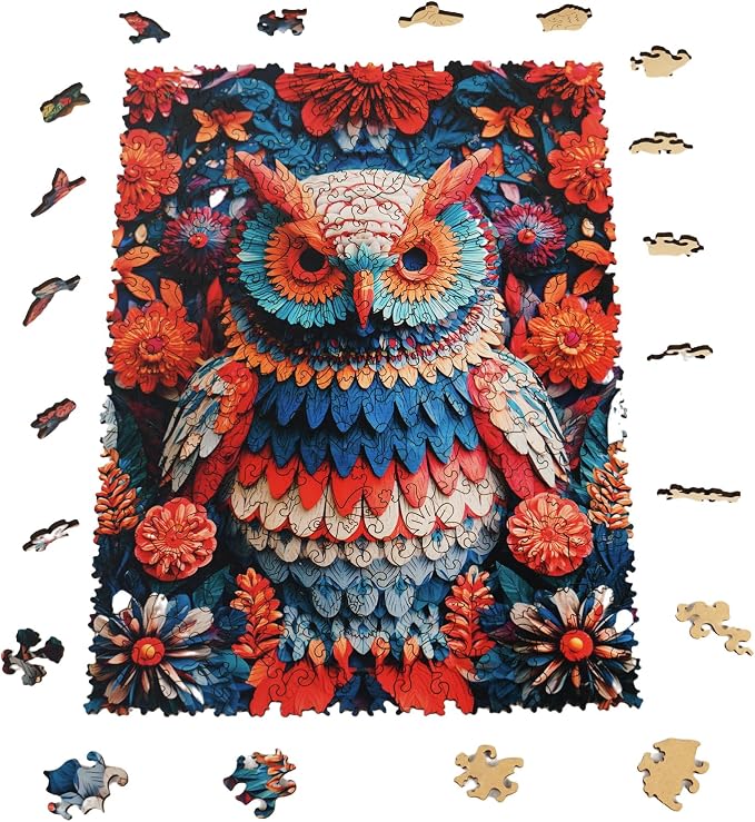 MEATRN Multicolored Owl Wooden Puzzles for Adults - 200 Pieces Natural Wood Jigsaw Puzzle, Laser-Cut Precision, Forest Wildlife Animal Theme, Relaxing Family Game & Creative Gift, 9.5x12.6in