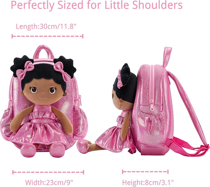 Lazada Toddler Backpack - Baby Girl Gifts Curly Fingerprints Plush Doll Dress Backpack - Fashion Girls Curly Rolled Fingerprints Series - Rose Red 11 Inches