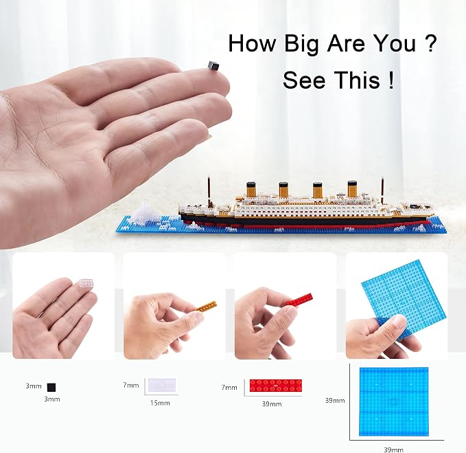 Titanic Building Block Set, Micro Building Briks Cruise Ship Model Kit with Detailed Iceberg Scene, Creative Collectible Gift for Adults and Teens ( 1872PCS )