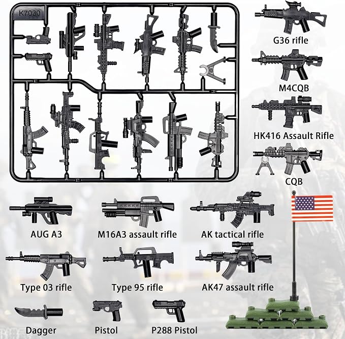 Weapons Pack Military U.S Weapons in The Game Toy Set - Weapons Accessories Weapon Battle Building Blocks Compatible with Major Brand, 3 Years Old and up