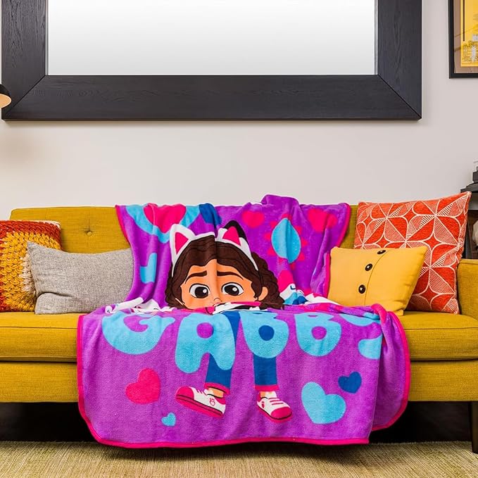 Silver Buffalo Gabby's Dollhouse Cupcake, Hearts, and Rainbows Hey Gabby 45" x 60" Fleece Throw, Soft and Cozy Blanket, 180 GSM