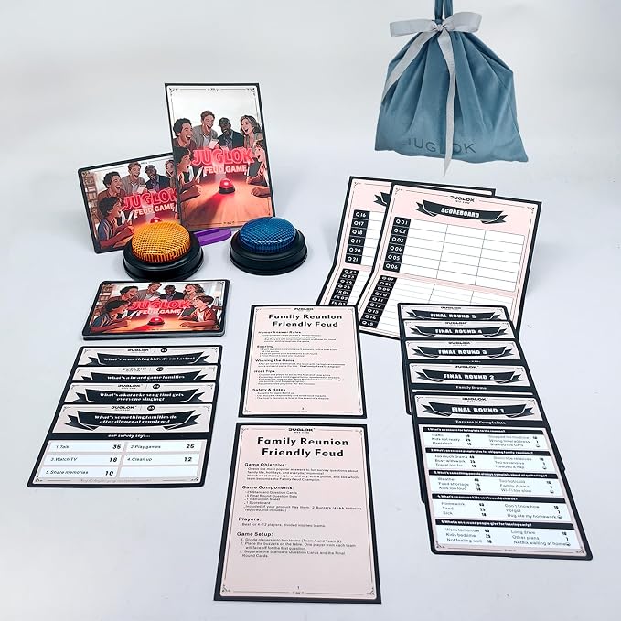Family Feud Style Buzzer Game for Family Reunion and Game Night, Survey Question Cards, Final Round Comeback, Fun for All Ages, Prevent Awkward Silence at Parties (Reunion Special Edition)