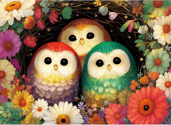 300 Piece Puzzles for Adults,Colorful Owl Bird Puzzle for Kids Adults Seniors,Blooming Floral Nature Puzzle with Letters on Back, Challenging Fun Puzzle for Family Activity Game Nights Gifts,20.5×15in